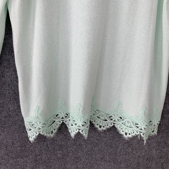 Soft Surroundings Tunic Top Sweater Women PL Crochet Hem Long Sleeve Mint Green - Picture 9 of 12